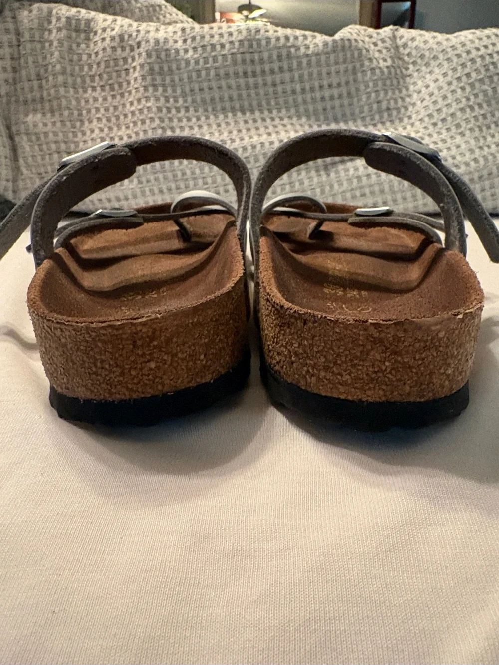 Birkenstock Silver Double Strap Slide Sandals